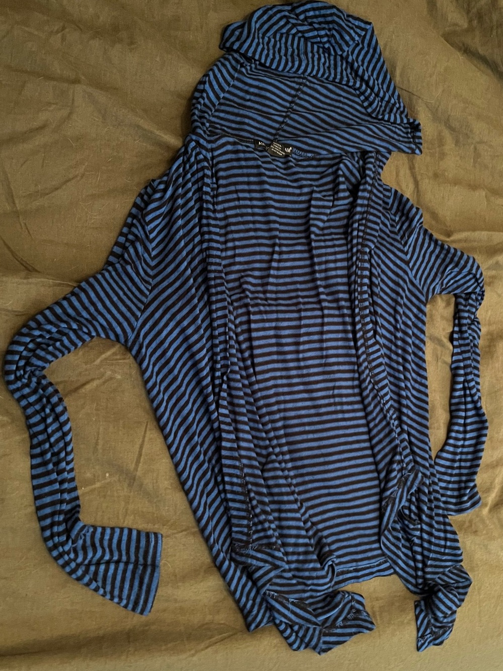 American Dream Blue and Black Striped Hooded Open Cardigan